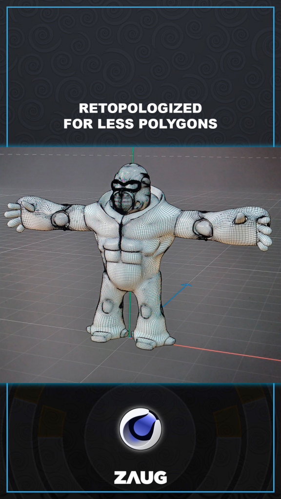 Showing the second step of retopologizing Fr0og by Daniel Zaug.