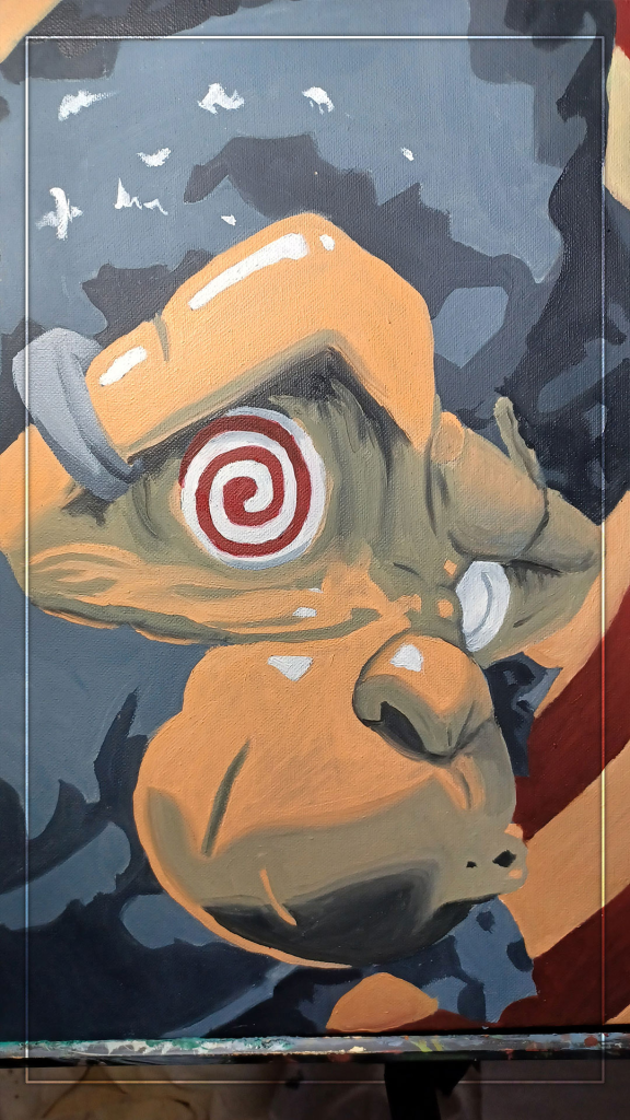 Oil painting in progress by Daniel Zaug in studio titled "RyRy"